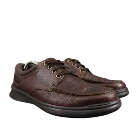 Clarks Shoes Mens 9.5 Derby Oxford Sneaker Classic Leather Cushion Comfort Brown - Picture 14 of 14